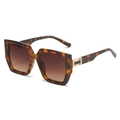 Oversized tortoise square sunglasses with brown gradient lenses and gold accents - Leopard Frame Gradient Brown Lens