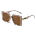 Square oversized sunglasses in milky brown frames with gold metal temple accents - Regular / Khaki Frame with Full Tea Lenses (Incl. 13% VAT)