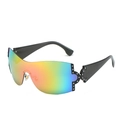 Occhiali da sole Y2K con lenti arcobaleno e montatura nera decorata con strass eleganti - Montatura Nera Specchio Rosa