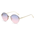 Oval metal sunglasses with blue-pink gradient lenses and golden temple pieces - Regular / Regular (Includes 13% VAT) Gold Frame with Blue Pink Lenses