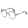 Irregular cat-eye metal sunglasses in black with burgundy and cream geometric patchwork - Regular / Black Frame Clear Lenses