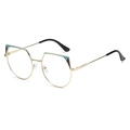 Cat eye metal sunglasses with gold frame and unique blue-brown geometric color block accents - Regular / Gold Frame White Lens