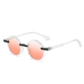 Round fashion sunglasses with transparent frames, orange lenses, and black accents - Transparent Frame Pink Lens