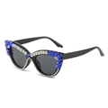 Lunettes de soleil œil de chat monture noire avec cristaux bleus et strass clairs - Pierre Bleue et Blanche