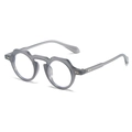 Retro round frame sunglasses in translucent grey finish with golden rivet temple detail - Grey Frame Clear Lens