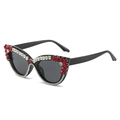 Black cat-eye sunglasses featuring white rhinestones and red marquise gemstone accents - Regular / Standard Red and White Rhinestones