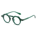Retro round frame sunglasses in translucent dark green with geometric details - Green Frame Green Temple Clear Lens