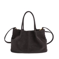 Sac cabas minimaliste en daim marron foncé avec anses rondes et détails dorés - Style Simple / Marron