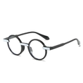 Fashionable round black glasses with blue metal accents and transparent lenses - Black and White Frame Clear Lens