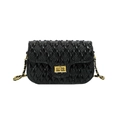 Chique zwarte crossbody tas met diamantstructuur, gouden draaislot en kettingriem detail - Klein / Zwart Klein