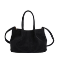 Grand sac cabas noir en cuir mat avec doubles poignées et détails métalliques dorés - Style Simple / Noir