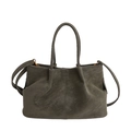 Sac fourre-tout minimaliste en cuir vert olive avec poignées et bandoulière réglable - Style Simple / Vert