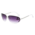Trendy rimless sports sunglasses with purple gradient lenses and silver metal temples - Regular / Silver Frame with Purple Gray Lenses