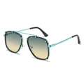 Square punk sunglasses with mint green metal frame and tortoiseshell inner rings - Green Frame Floral Green Yellow Lens
