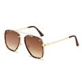 Square tortoiseshell sunglasses with gold metal double bridge and brown gradient lenses - Gold Frame Leopard Brown Lens