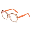 TR90 große Blaulichtbrille mit transparentem Tee-Rahmen und leuchtend orangefarbenen Bügeln - Champagner Rahmen Orange Beine