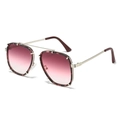 Retro square pilot sunglasses with gradient pink lenses and silver tortoiseshell metal frame - Silver Frame Purple Floral Red Lens