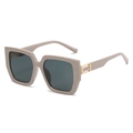 Taupe square oversized sunglasses with dark grey lenses and gold metal temple accents - Taupe Brown Frame Grey Lens