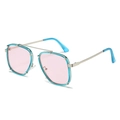 Lunettes de soleil punk carrées en argent avec bord bleu et verres rose clair tendance - Standard / Standard monture argentée avec bord bleu et verres roses