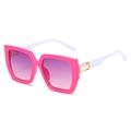 Pink square sunglasses with purple gradient lenses and gold hollow metal detail - Rose Red Frame Purple Gradient Lens