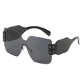 Frameless oversized sunglasses with thick black temples and dark grey lenses - Black Frame Grey Lens