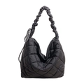 Sac à bandoulière matelassé noir tendance avec poignée à volants et motif losanges - Noir