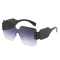 Fashion rimless oversized sunglasses with purple gradient lenses and thick black temples - Black Frame Double Grey Lens
