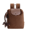 Minimalist dark brown canvas and leather backpack with a cute dachshund bag charm accessory - With Pendant / Brown