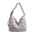 Sac à épaule matelassé gris argenté avec finition métallique et bandoulière froncée - Gris