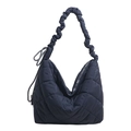Sac à bandoulière matelassé bleu marine avec bandoulière froncée et cordon décoratif noir - Bleu
