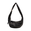 Bolso bandolera de cuero negro estilo retro con correa ajustable plateada - Negro