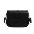 Borsa a tracolla minimalista in pelle nera con fibbia dorata e cinturino regolabile - Nero