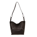 Dunkelbraune Eimer-Tasche aus Leder mit Litschi-Muster und verstellbarem Schultergurt - Braun