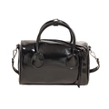 Glossy black patent leather mini Boston bag with silver hardware and top handles - Black