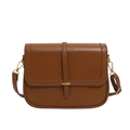 Borsa a tracolla quadrata minimalista in pelle opaca marrone scuro con fibbia dorata - Marrone