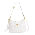 White quilted crossbody bag with golden chain and heart clover charms for women - White Without Pendant
