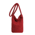 Red knit bucket bag with thick textured fabric for casual autumn and winter shoulder carry - Red
