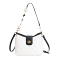 Quilted crossbody bag in black and white with clover charm gold chain strap - Black & White No Charm