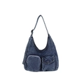 Borsa a tracolla in denim blu scuro lavato retrò con tracolla regolabile e tasche - Blu scuro