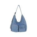 Borsa hobo in denim azzurro retrò con tasche funzionali e tracolla regolabile in stile vintage - Azzurro