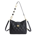 Quilted black crossbody bag featuring a golden heart charm and clover chain strap - Black without Pendant