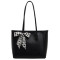 Borsa tote nera in pelle con sciarpa pied de poule elegante per il pendolarismo d'ufficio - Nero