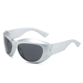 Matte silver Y2K steampunk sunglasses with oversized dark grey wrap-around lenses - Silver Frame Grey Lens