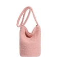 Chic plush bucket shoulder bag in dusty pink lamb wool with minimalist soft texture - Pink