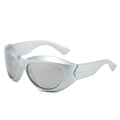 Silver futuristic oversized sunglasses with wraparound frame and mirrored lenses - Silver Frame White Mirror Lens