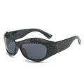 Oversized steampunk sunglasses in black with purple and blue paint splash texture - Splatter Black Frame Grey Lens