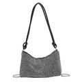 Fashionable black crossbody bag with silver rhinestones and twisted leather strap - Silver