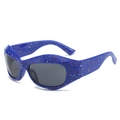 Steampunk sunglasses in navy blue frame with red and white splatter pattern - Splatter Blue Frame Grey Lens