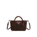Mini sac à main en peluche marron foncé avec détails en cuir et boucles métalliques - Marron