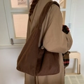 Deep brown plush faux fur tote bag for women, large capacity shoulder bag for winter style - Brown
